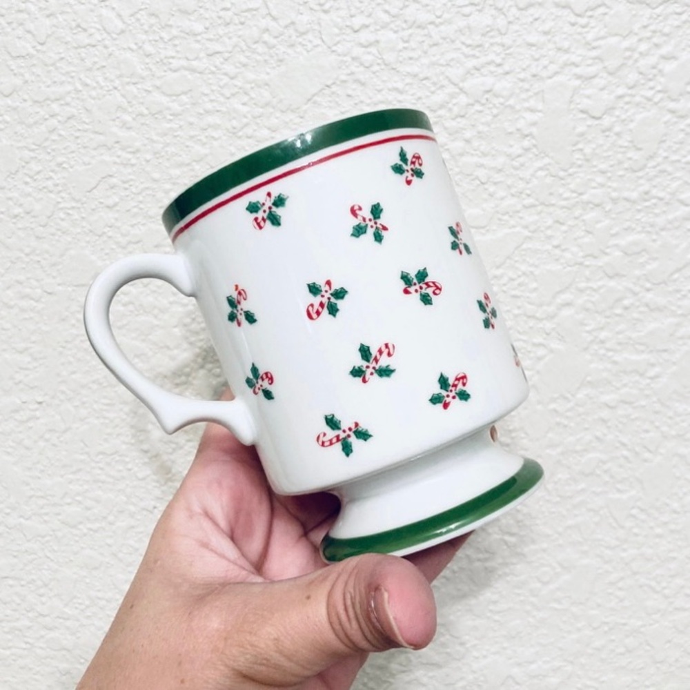 Vintage Lefton China Tea Cup Coffee Mug Candy Canes Christmas Xmas decor